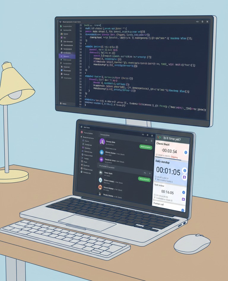 Desktop setup showing the app